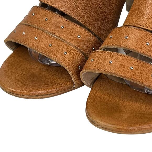 Emanuele Crasto Cage Sandal Studded Strappy SZ 10 Brown Leather Block Heeled - Picture 4 of 9